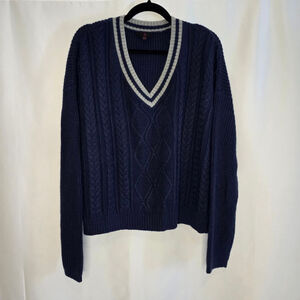 Women's No Boundaries Navy Gray V-Neck Sweater Juniors XL